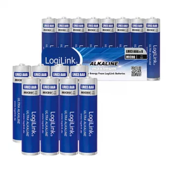 LogiLink Ultra Power Alkaliczne baterie AAA, 8 sztuk, 1,5 V, długotrwała moc, bez rtęci