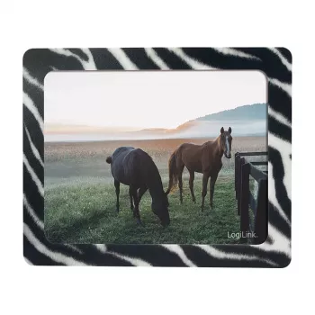 LogiLink ultracienka podkładka pod mysz ze zintegrowaną ramką na zdjęcie, wzór zebry, antypoślizgowa podstawa gumowa, 2 mm, zdjęcie 10 x 15 cm, czarno-biała
