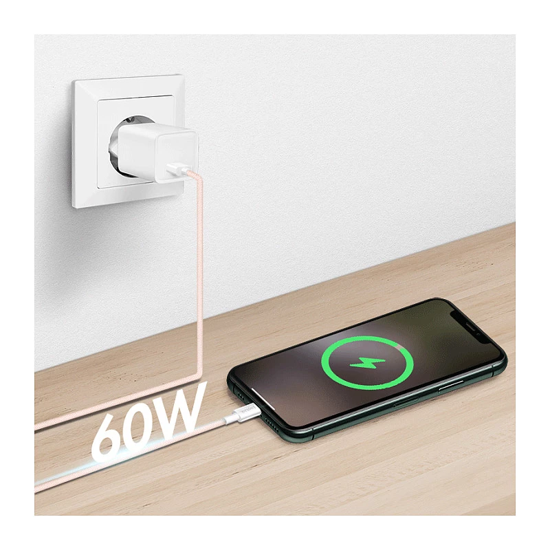 LogiLink Kabel USB 2.0 Type-C, A/M do C/M, 480 Mb/s, 60 W, nylonowy, różowy, 0,5 m