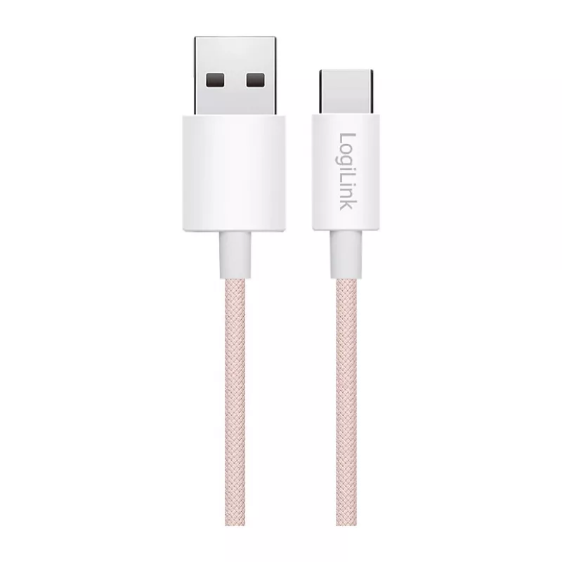 LogiLink CU0324 Kabel USB 2.0 Type-C, A/M na C/M, 480 Mbps, 60W, nylon, różowy, 1 m