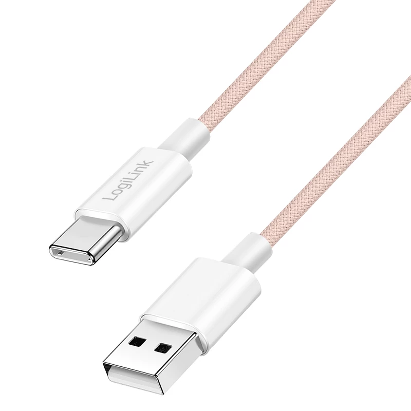 LogiLink CU0324 Kabel USB 2.0 Type-C, A/M na C/M, 480 Mbps, 60W, nylon, różowy, 1 m