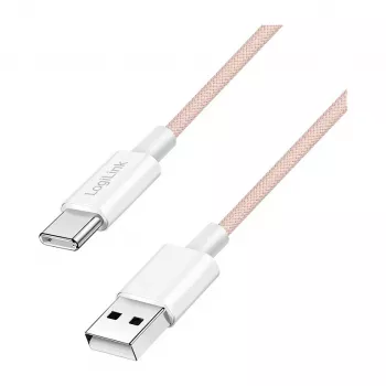 LogiLink CU0324 Kabel USB 2.0 Type-C, A/M na C/M, 480 Mbps, 60W, nylon, różowy, 1 m