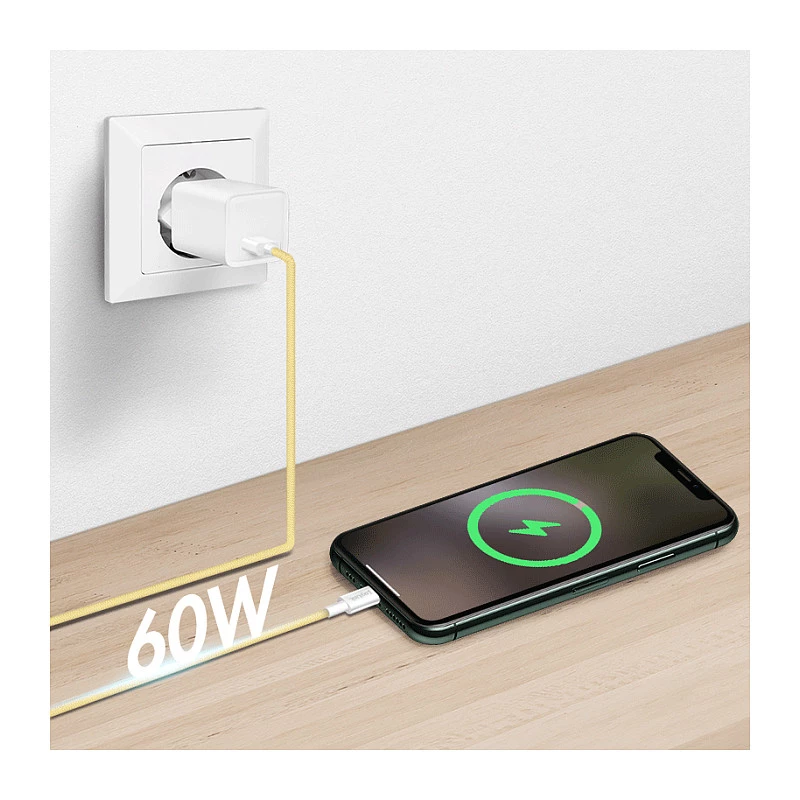 LogiLink USB 2.0 Kabel Type-C, A/M do C/M, 480 Mbps, 60W, Nylon, Żółty, 0,5 m