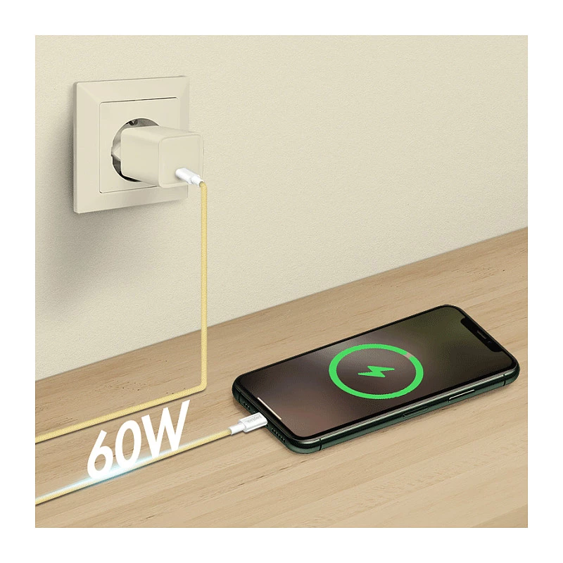 LogiLink USB 2.0 Kabel Type-C, C/M do C/M, 480 Mbps, 60W, Nylon, Żółty, 0,5 m