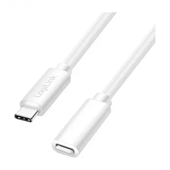LOGILINK USB 2.0 Type-C Kabel przedłużający – USB-C męski na żeński, 480 Mbps, Power Delivery 100W, biały, 1m