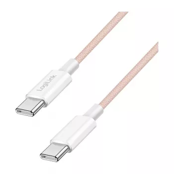LogiLink USB 2.0 Type-C do Type-C Kabel, 1m, 60W Power Delivery, Pleciony nylon, Różowy