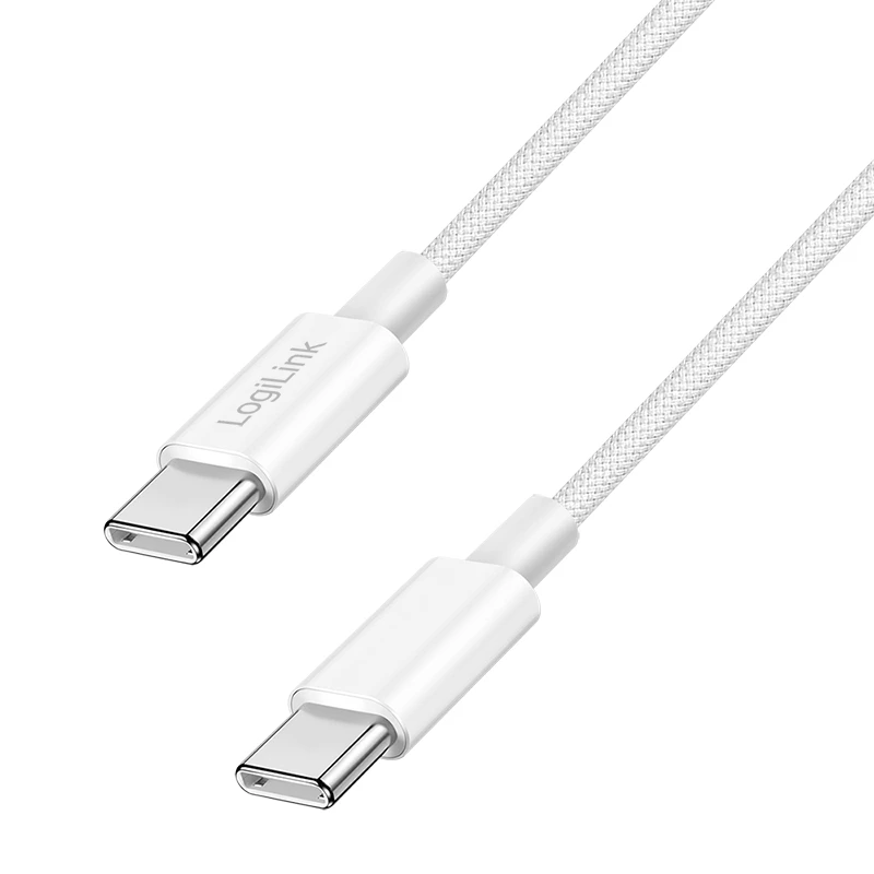 LogiLink USB 2.0 USB-C do USB-C Kabel pleciony nylonem 60W Biały 1m