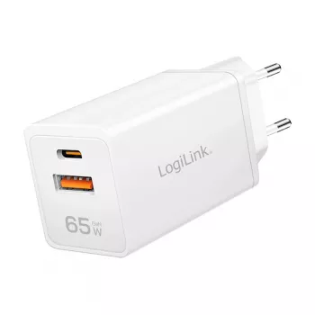 Logilink Ładowarka USB-A/C 65 W GaN, 1x USB-A (QC), 1x USB-C (PD), biała