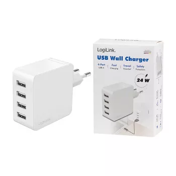 Ładowarka Logilink USB-A, 24 W, 4-portowa, 4x USB-A, biała
