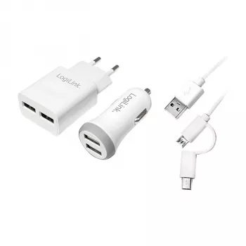 Logilink Zestaw do ładowania USB-A, 10,5 W / 10 W, 2-portowy, 2x USB-A, biały