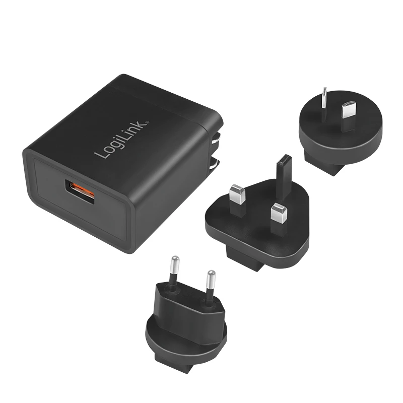 Logilink Ładowarka podróżna USB-A, 18 W, GaN, 1-portowa, 1x USB-A (QC), Czarna