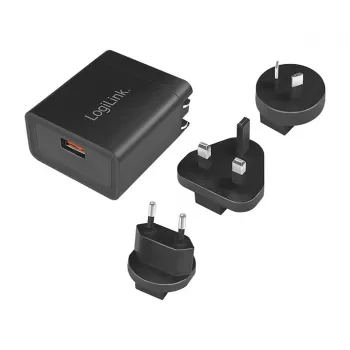 Logilink Ładowarka podróżna USB-A, 18 W, GaN, 1-portowa, 1x USB-A (QC), Czarna