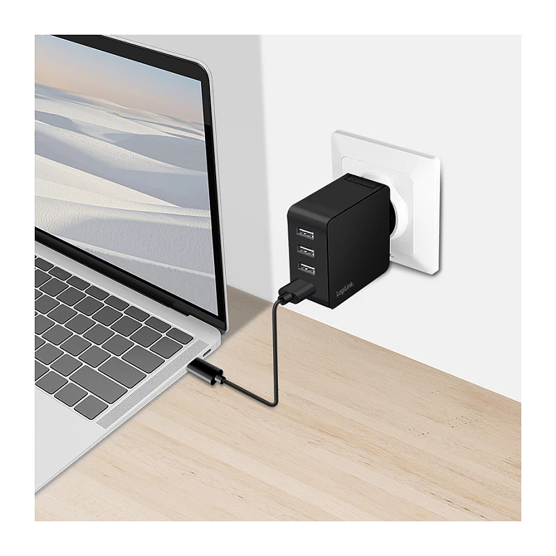 LogiLink Ładowarka ścienna USB-A, 24W, 4-portowa, 4x USB-A, czarna