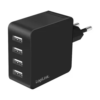 LogiLink Ładowarka ścienna USB-A, 24W, 4-portowa, 4x USB-A, czarna