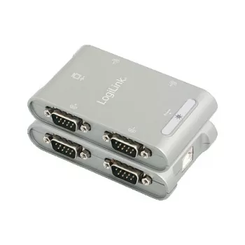 LogiLink USB na 4x adapter szeregowy, FTDI FT4232HL, 1 Mbps na port, USB 2.0, kabel 0.8 m, RS232 DB9 męski, ESD 15KV, zasilany z USB, czarny