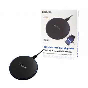 LogiLink Bezprzewodowa Szybka Ładowarka Stołowa 10 W Qi Pad Czarny