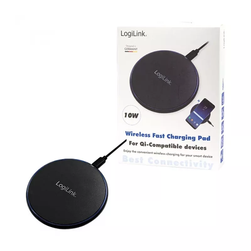 LogiLink Bezprzewodowa Szybka Ładowarka Stołowa 10 W Qi Pad Czarny