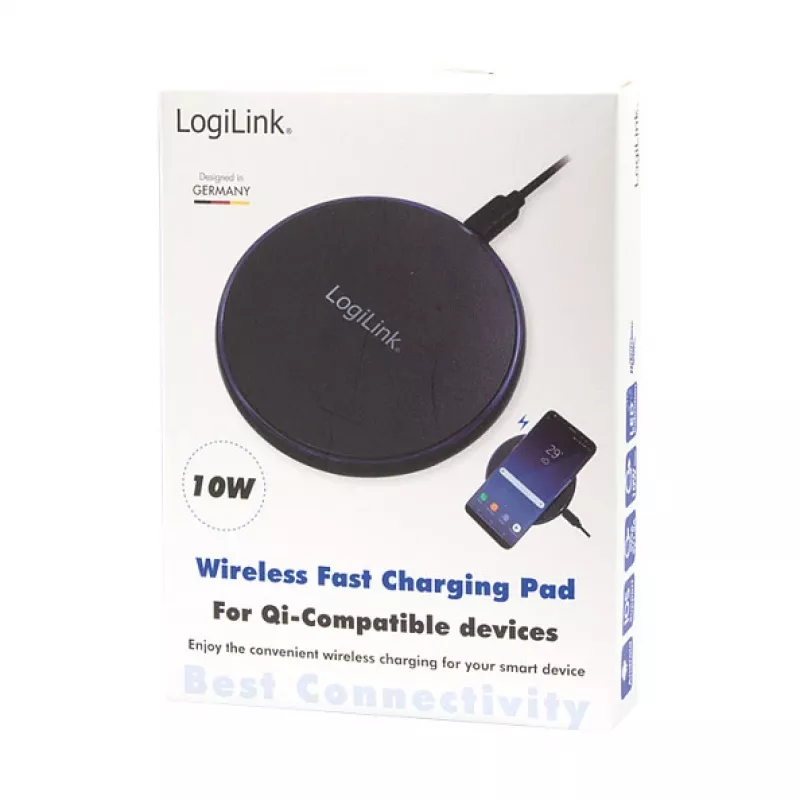LogiLink Bezprzewodowa Szybka Ładowarka Stołowa 10 W Qi Pad Czarny