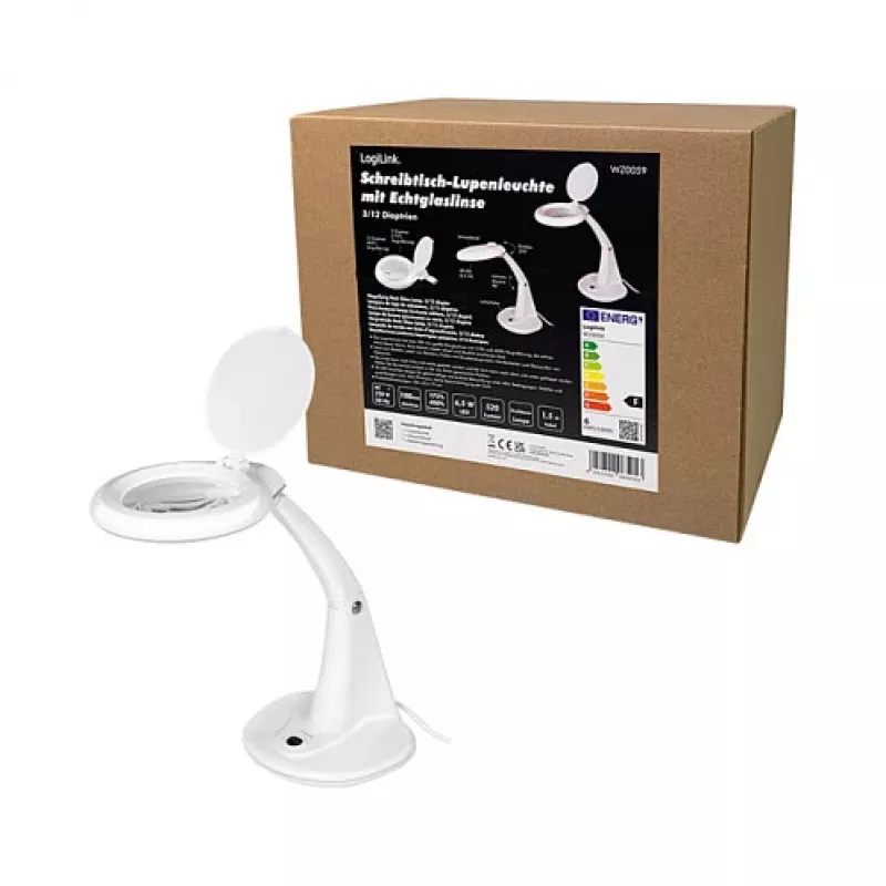 LOGILINK WZ0059 Lampa powiększająca LED ze stojakiem biurkowym, 3 dioptrie (1.75x), 40 diod SMD LED, 6.5W, światło dzienne, czarna