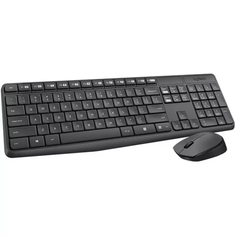 Logitech MK235 Bezprzewodowy zestaw klawiatura i mysz, 2,4 GHz RF, układ QWERTZ, czarny, odbiornik USB – 920-008031