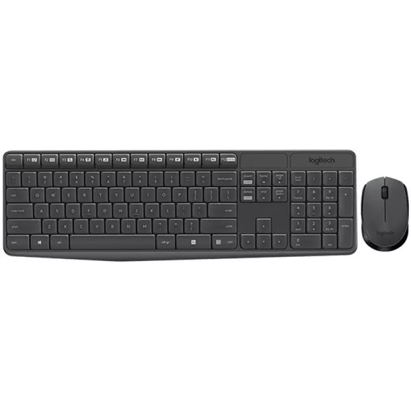 Logitech MK235 Bezprzewodowy zestaw klawiatura i mysz, 2,4 GHz RF, układ QWERTZ, czarny, odbiornik USB – 920-008031