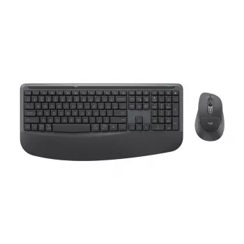 Logitech Signature Comfort Plus Combo MK880 for Business - Zestaw klawiatury i myszy - Pełnowymiarowy - ze wskaźnikiem LED baterii - Bezprzewodowy - USB-C, Bluetooth LE - QWERTZ - Niemiecki - Grafitowy