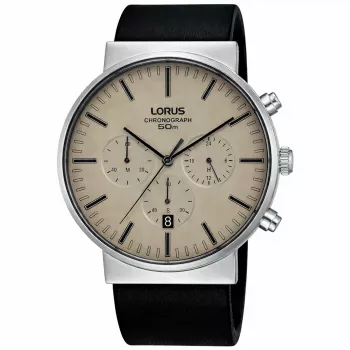 Zegarek męski Lorus Quartz Analog RT381GX9 - 43mm, bransoleta ze stali nierdzewnej, czarna tarcza, wodoszczelność 100m