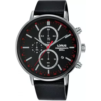 Zegarek męski Lorus RM365FX9 na kwarc - 43mm koperta ze stali nierdzewnej, czarna tarcza, srebrna bransoleta, wodoszczelność 100m