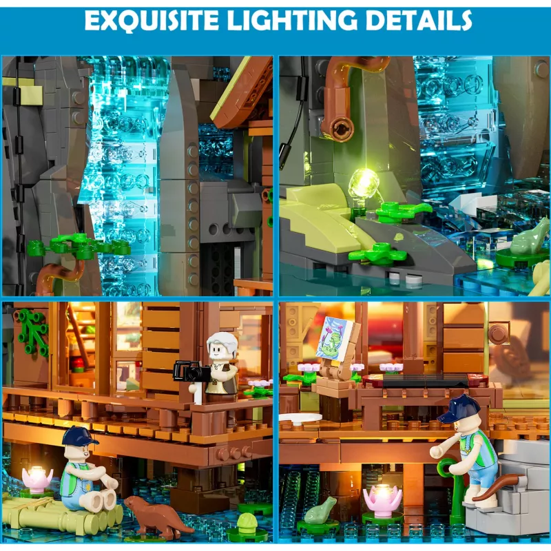 Zestaw klocków konstrukcyjnych Lumibricks Waterfall Hut z oświetleniem LED