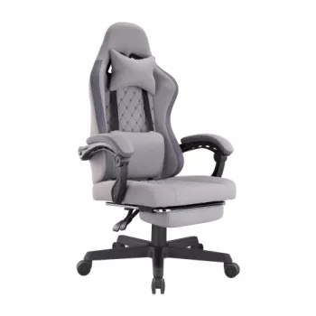 LUMIVIDA HS084714 Ergonomiczny fotel gamingowy z zagłówkiem i podparciem lędźwiowym, czarno-czerwony, skóra PU, regulacja pochylenia 90-155°, udźwig 150 kg