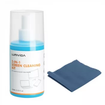 LUMIVIDA HS084912 Zestaw do czyszczenia ekranów – 200 ml spray bezalkoholowy, ściereczka z mikrofibry 20x20 cm i miękka szczoteczka do LCD, LED, OLED, Plasma, laptopów, monitorów, smartfonów, tabletów, aparatów fotograficznych i okularów