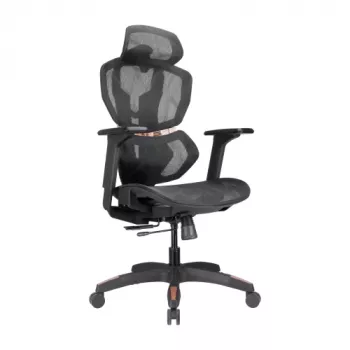 LUMIVIDA PREMIUM ergonomiczny fotel biurowy z podparciem głowy i lędźwi, regulowane podłokietniki 3D - czarny
