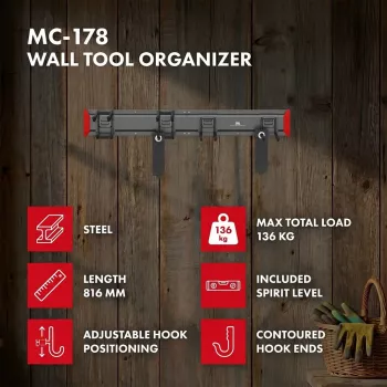 Maclean MC-178 Ścienny Organizer Narzędziowy ze Stali, Nośność 136 kg, Szerokość 816 mm, Panel Perforowany