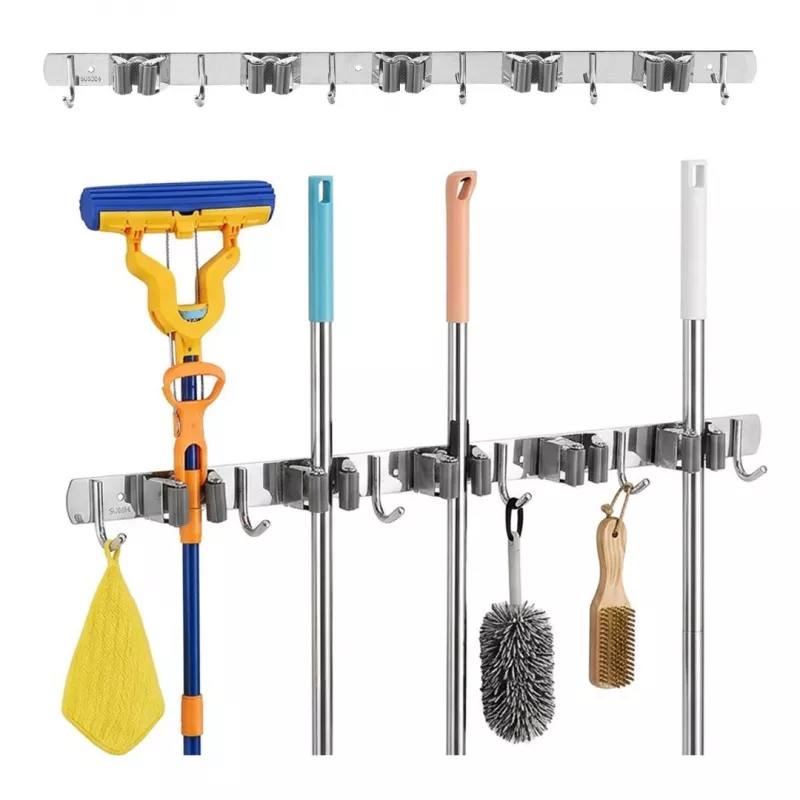 Maclean MC-185 Organizer narzędziowy na ścianę do narzędzi ogrodowych i mopów, stal, 60 cm, obciążenie 20 kg, z haczykami