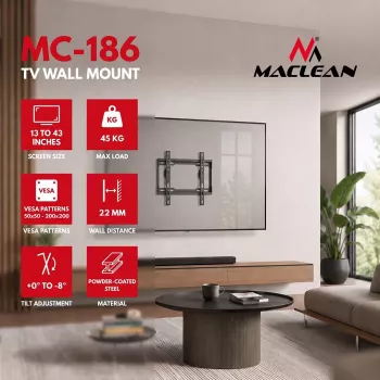 Uchwyt ścienny MACLEAN MC-186 Tilt do telewizorów 13-43 inch, VESA 200x200, 45 kg, czarny