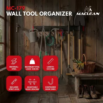 Maclean Organizer na narzędzia ścienny, stalowy, maks. obciążenie 228 kg, szerokość 1222 mm, MC-179
