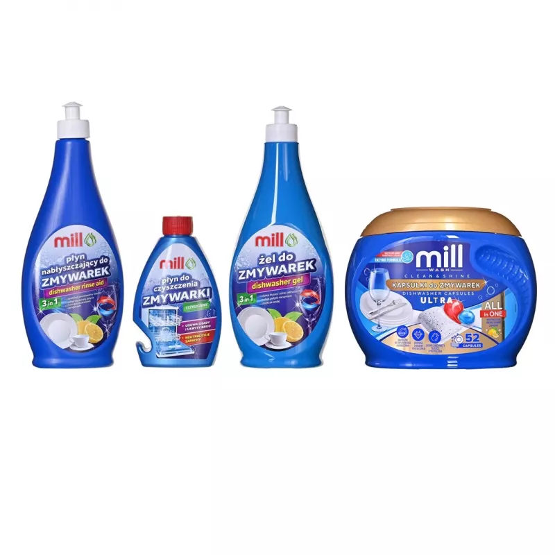 MADONIS Mill Zestaw detergentów do zmywarki - 3 sztuki (płyn do mycia naczyń cytrynowy, płyn do zmywarki, sól)