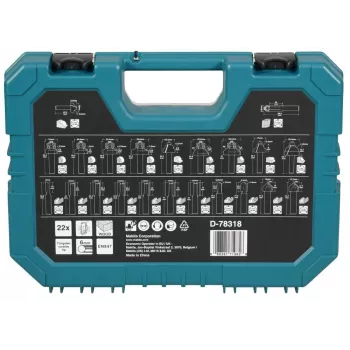 Makita 22-elementowy uniwersalny zestaw wierteł z wiertłami HSS-R, do muru, do drewna i bitami do wkrętaków, 6 mm