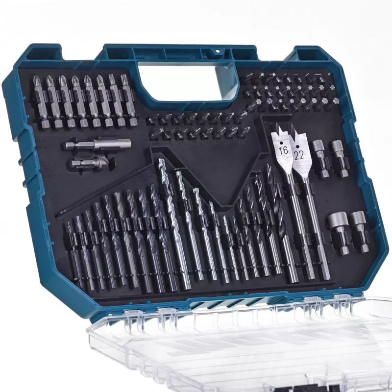 Makita ME-15126 Akumulatorowy młotowiertarko-wkrętarka 18V LXT w zestawie z 70-częściowym zestawem bitów, 2 akumulatorami, ładowarką i twardą walizką