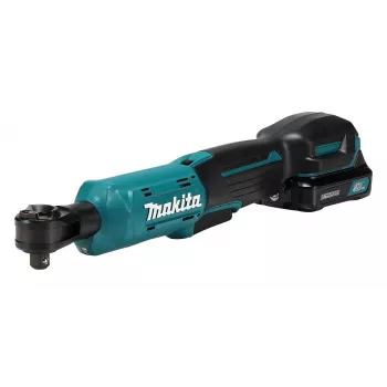 Makita WR100DSA 12V CXT Bezprzewodowy klucz grzechotkowy 1/4 cala i 3/8 cala, 47,5 Nm, bateria 2,0 Ah, ładowarka, oświetlenie LED
