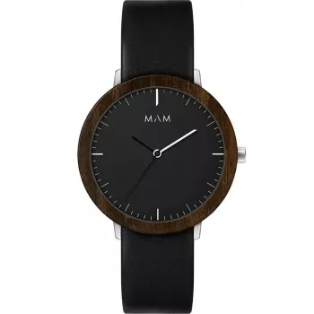 MAM MAM621 Uniseks Zegarek Analogowy 39mm Czarna Tarcza Czarny Pasek Skórzany