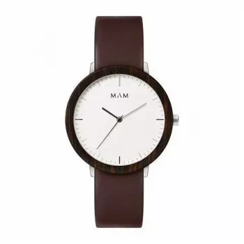 MAM MAM628 Zegarek Unisex 39mm Koperta z Drewna Tekowego Czarny Skórzany Pasek