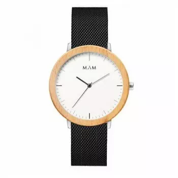 MAM MAM687 Zegarek Unisex 39mm z Drewna Tekowego z Czarnym Skórzanym Paskiem