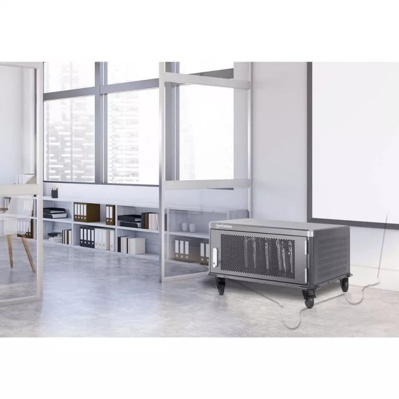 Manhattan 20-stanowiskowa szafa ładująca do laptopów z miejscem na zasilacze, zamykana, czarna