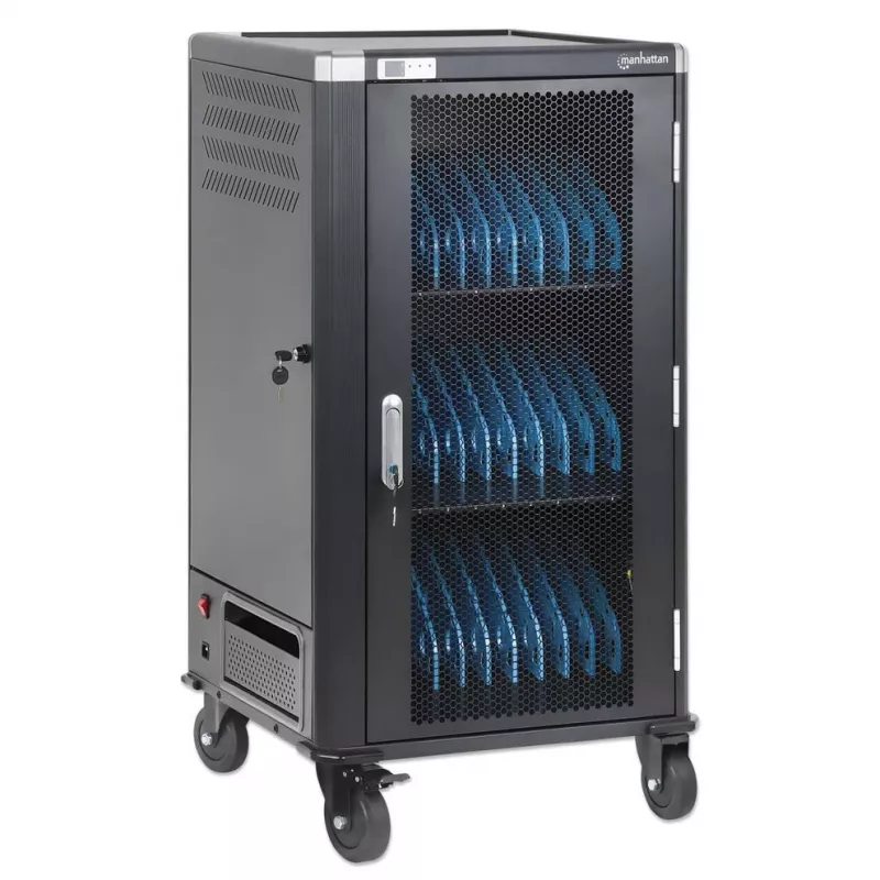 Manhattan Wózek/szafa do ładowania 30 laptopów przez zasilacz AC (EU) - zamykana stalowa szafa, 220-240V, 2300W, wtyk CEE 7/7, przewód 3m, 4 kółka