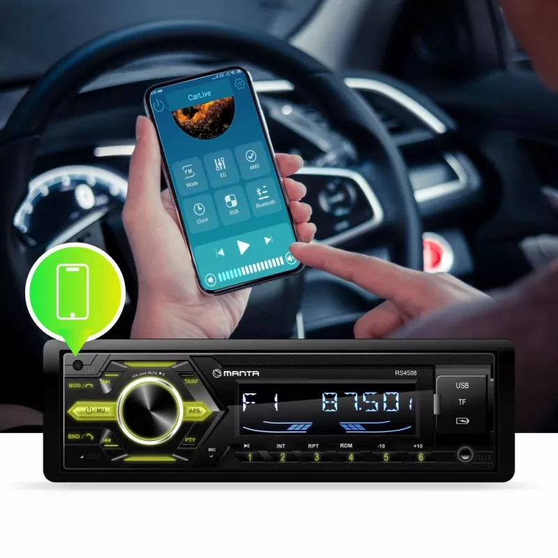 Manta RS4508 Ottawa 1-DIN Radio Samochodowe z Tunerem FM, USB, SD Card, AUX, 4x40W, Biały Wyświetlacz LCD, Niebieskie Podświetlenie