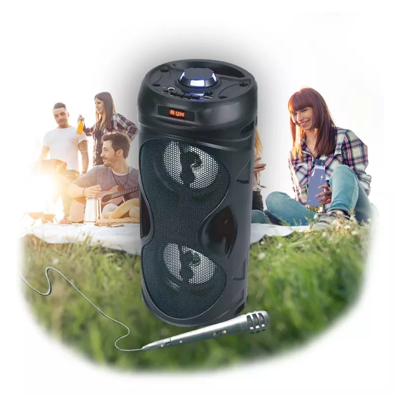 Manta SPK815 Przenośny Głośnik Imprezowy Bluetooth z Karaoke, 30W RMS, Disco LED, Radio FM, USB/SD/AUX