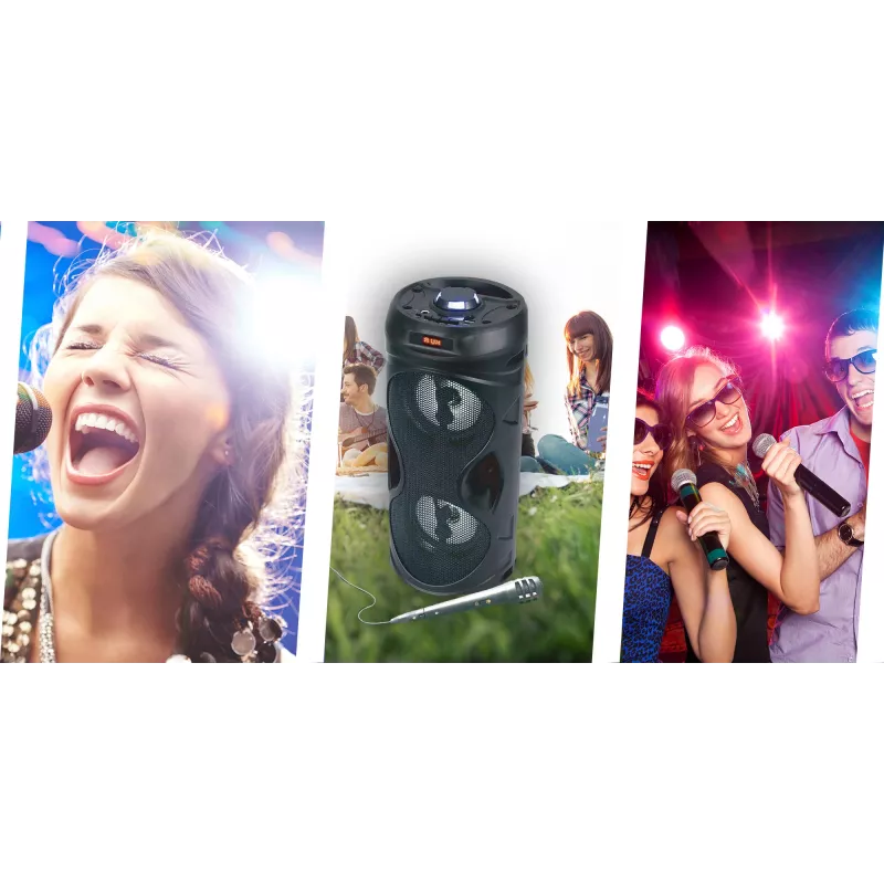 Manta SPK815 Przenośny Głośnik Imprezowy Bluetooth z Karaoke, 30W RMS, Disco LED, Radio FM, USB/SD/AUX