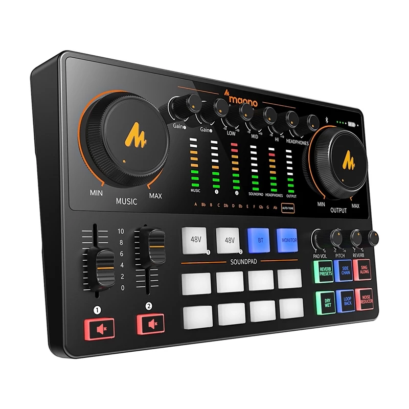Maono AME2 GEN2 Karta dźwiękowa USB-C – 2 wejścia combo XLR/TRS, zasilanie phantom +48V, praca na baterii