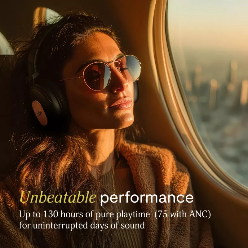 Marley Positive Vibration Rebel Bezprzewodowe słuchawki nauszne Bluetooth z ANC – Signature Black